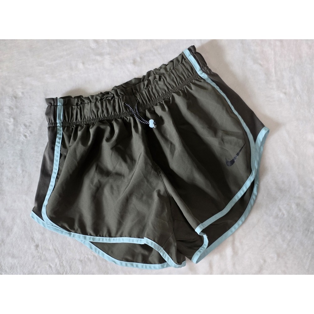 nike dri fit womens small olive green running athletic 3" inseam lined shorts